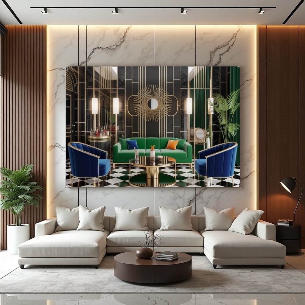 Art Deco Living Room Canvas Frame | 1920s Glamour Interior | Gold Black Wall Print - Image 3