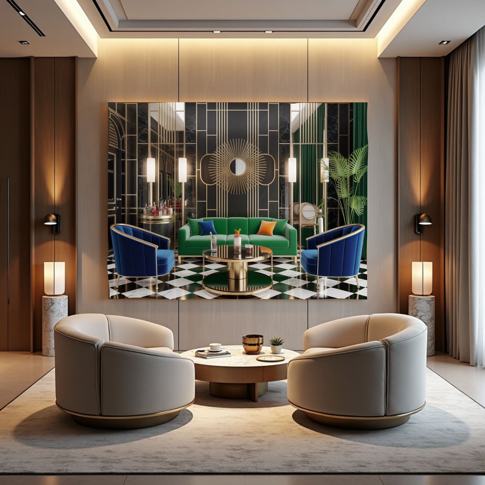 Art Deco Living Room Canvas Frame | 1920s Glamour Interior | Gold Black Wall Print - Image 2