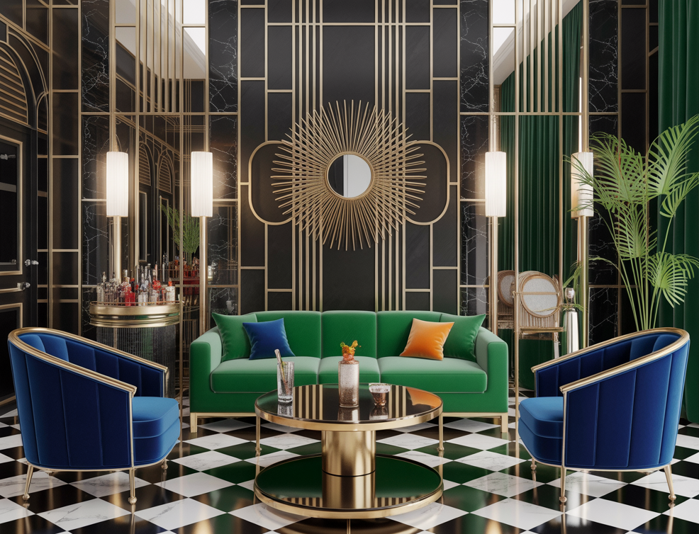 Art Deco Living Room Canvas Frame | 1920s Glamour Interior | Gold Black Wall Print - Image 4