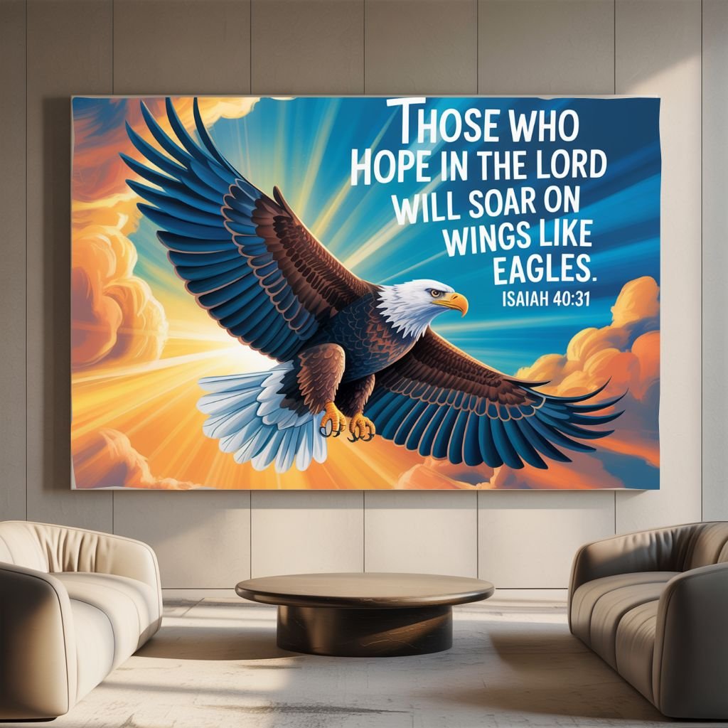 Isaiah 40:31 Eagles Wings Canvas Print | Soar Like Eagles Frame | Bird Scripture Art