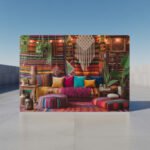 Bohemian Living Room Canvas Frame | Colorful Eclectic Design | Vibrant Boho Wall Print