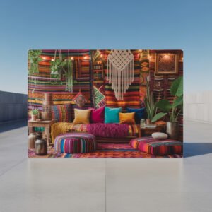 Bohemian Living Room Canvas Frame | Colorful Eclectic Design | Vibrant Boho Wall Print