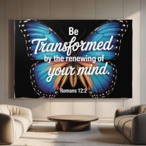 Romans 12:2 Transformed Canvas Print | Renewing of Mind Frame | Butterfly Scripture Art