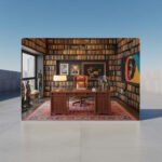 Home Office Library Canvas Art | Dark Wood Shelves Frame | Executive Study Wall Print