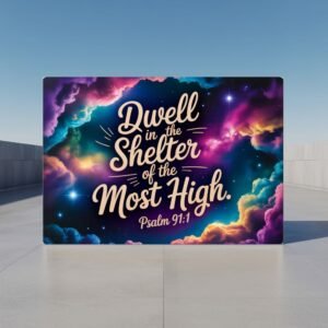 Psalm 91:1 Celestial Canvas Frame | Dwelling Scripture Art | Starry Night Bible Verse Print
