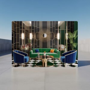 Art Deco Living Room Canvas Frame | 1920s Glamour Interior | Gold Black Wall Print