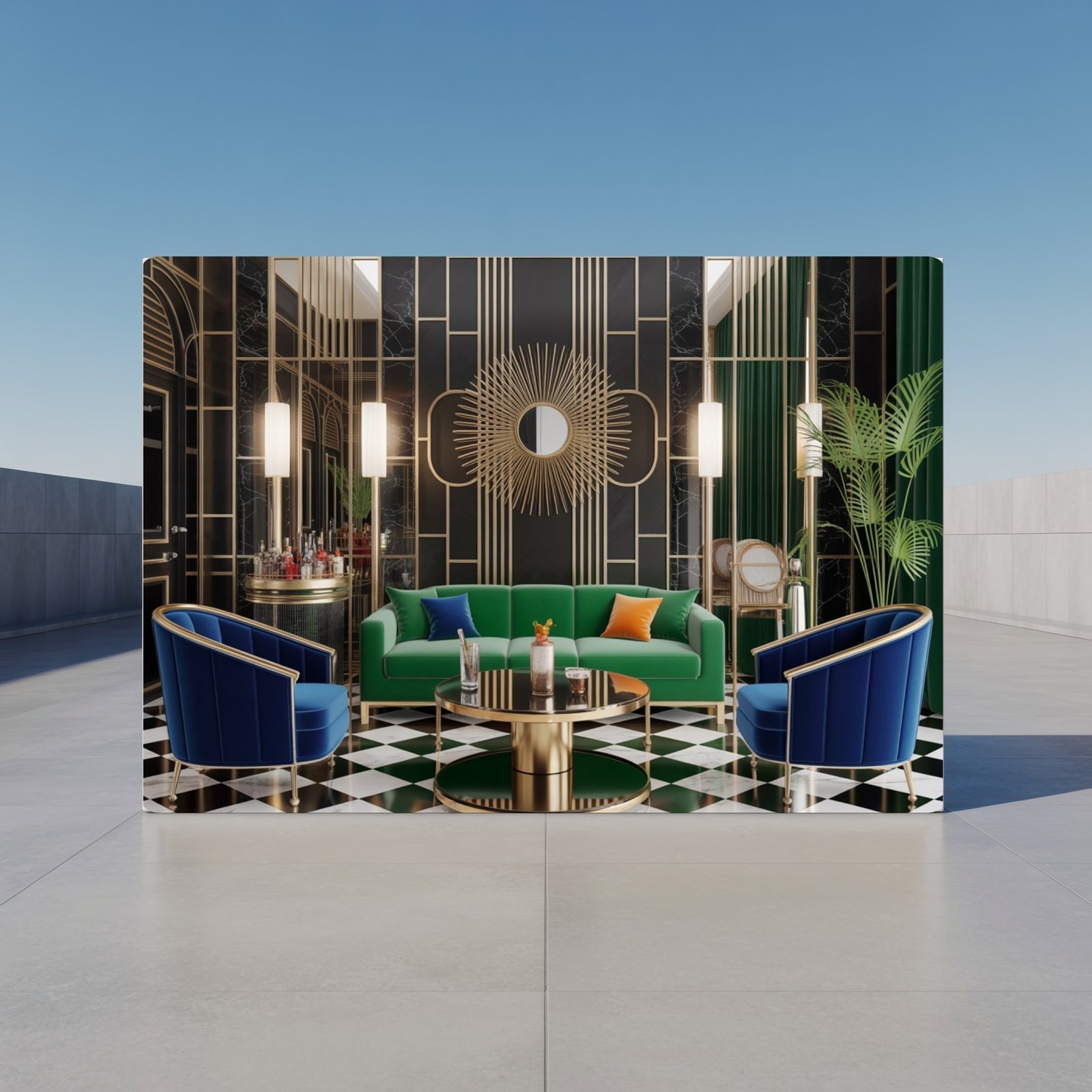 Art Deco Living Room Canvas Frame | 1920s Glamour Interior | Gold Black Wall Print