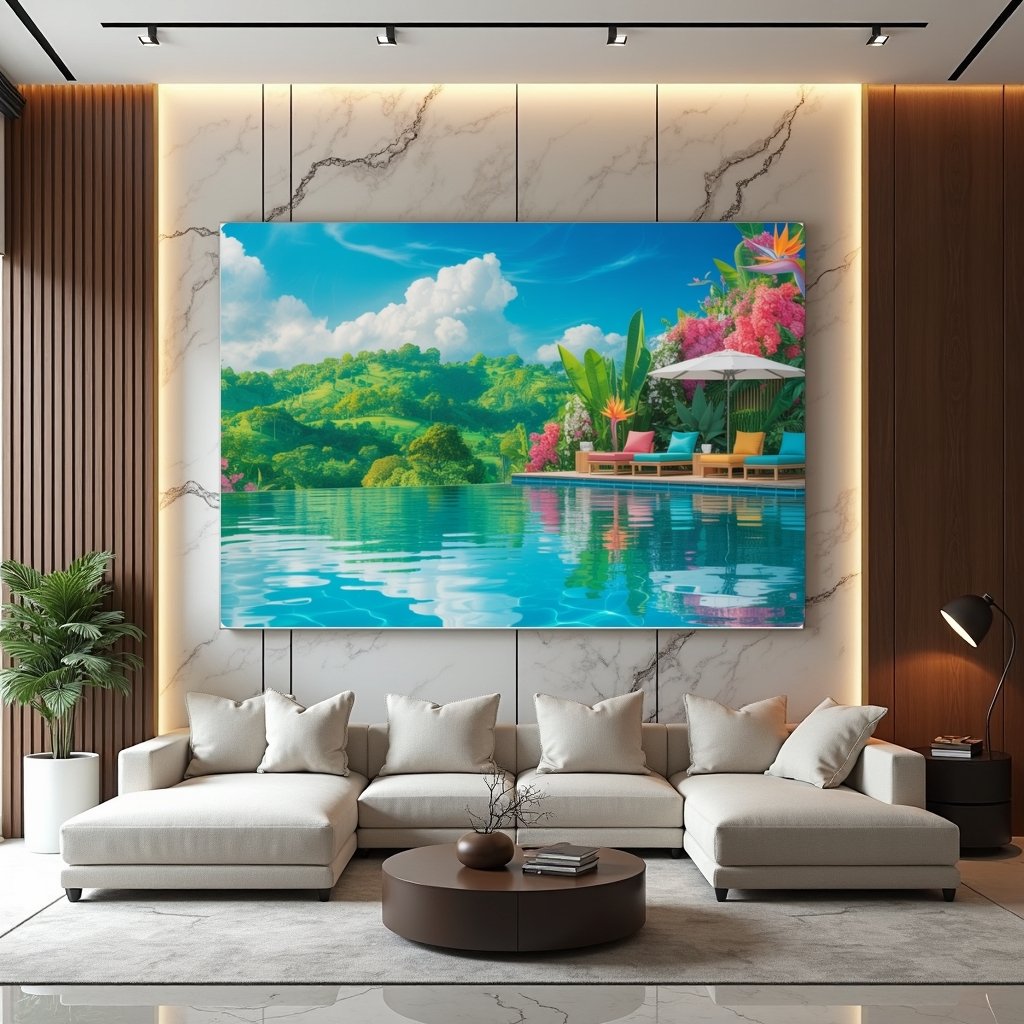 Infinity Pool Luxury Canvas Frame | Turquoise Water Tropical View | Modern Pool Photo Print - Image 2