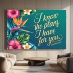 Jeremiah 29:11 Scripture Canvas Print | Faith Floral Wall Art Frame | Tropical Botanical Bible Verse