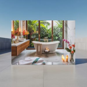 Luxury Bathroom Spa Canvas Print | Marble Tub Frame | Serene Interior Wall Art Photo