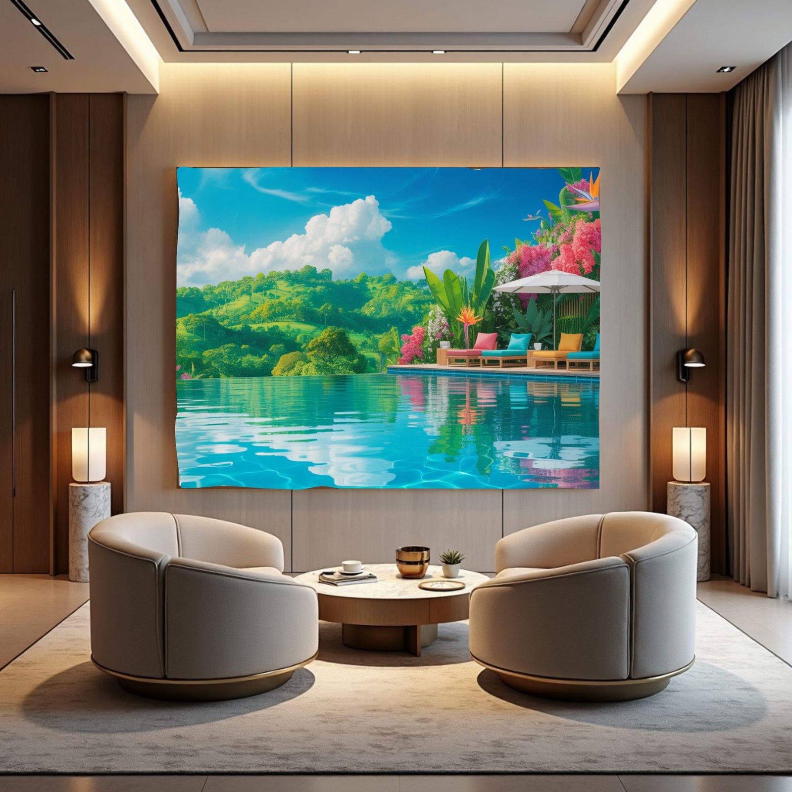 Infinity Pool Luxury Canvas Frame | Turquoise Water Tropical View | Modern Pool Photo Print - Image 3