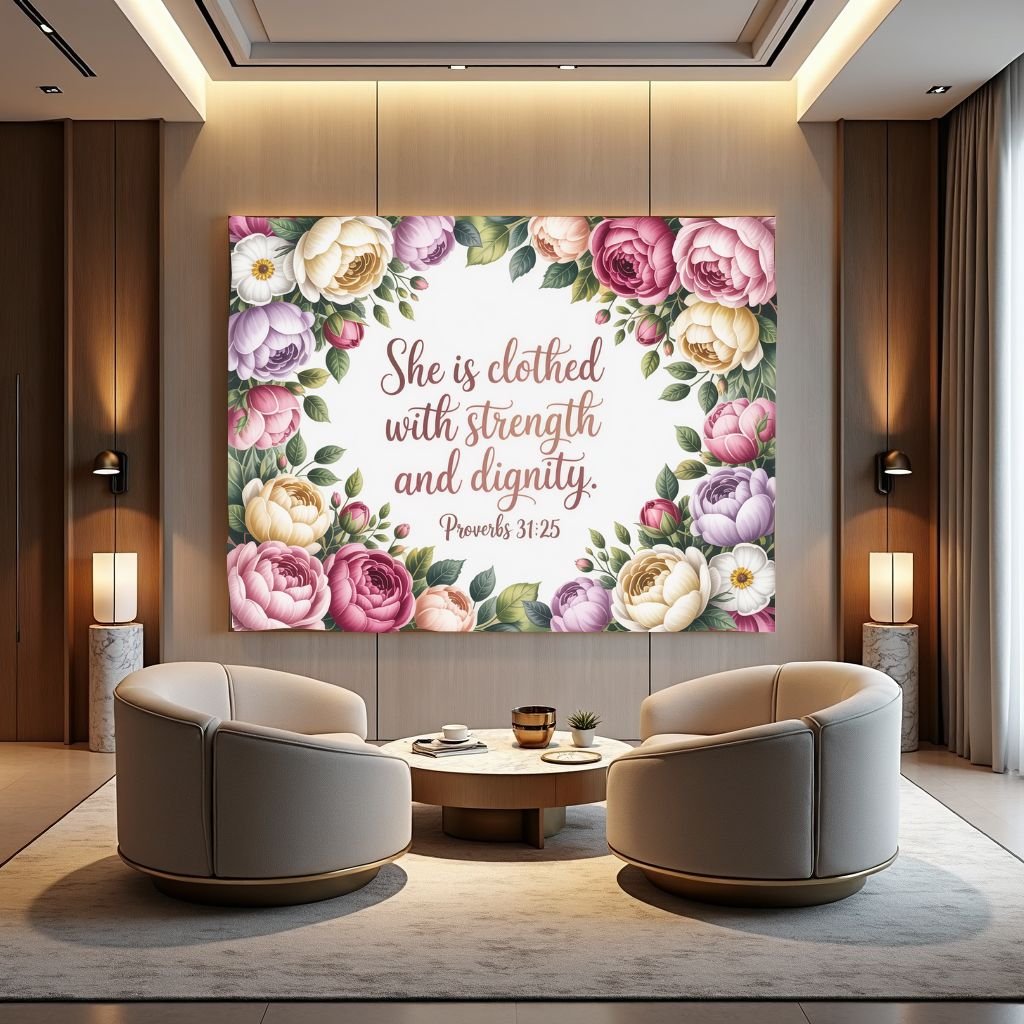 Proverbs 31:25 Strength Dignity Canvas | She is Clothed Frame | Women Scripture Wall Art - Image 2