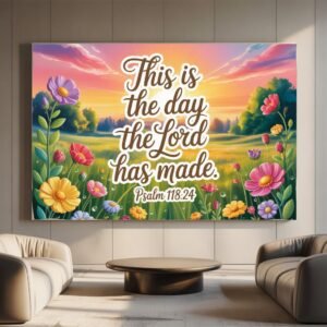 Psalm 118:24 This is The Day Canvas Art | Rejoice Scripture Frame | Sunrise Bible Print