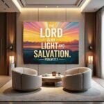 Psalm 27:1 Light Canvas Art | The Lord is My Light Frame | Sunrise Scripture Wall Print