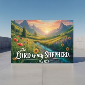 Psalm 23 Mountain Canvas Frame | The Lord is My Shepherd Art | Scripture Landscape Wall Print