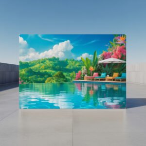 Infinity Pool Luxury Canvas Frame | Turquoise Water Tropical View | Modern Pool Photo Print